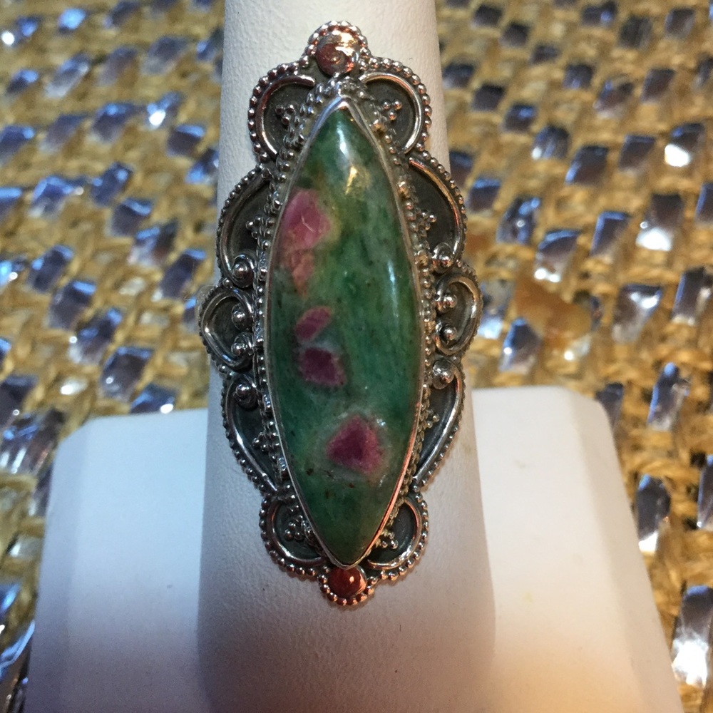 Genuine Ruby In Zoisite Silver Ring ! - image 1